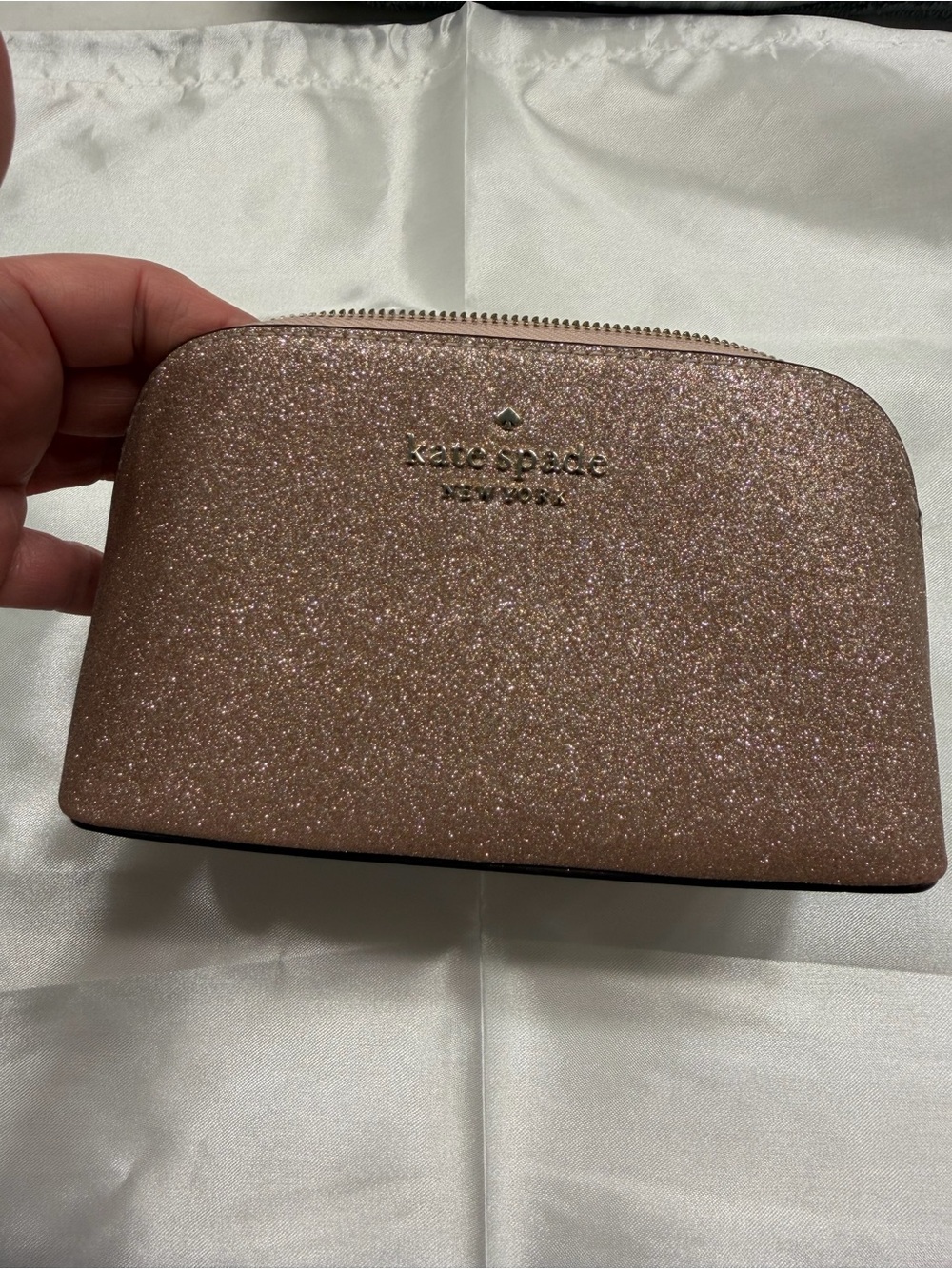 kate spade Glittery Rose Gold Zip Cosmetic Case